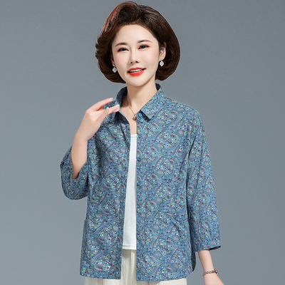 妈妈夏装七分袖纯棉衬衫纯棉时尚