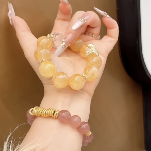 【日照金山】原创设计款天然水晶黄胶花手串招财转运旺事业手链