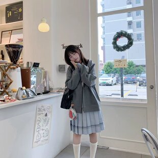 lulucake连帽开衫 宽松日系学院风百搭可拆卸毛领外套女 卫衣jk套装