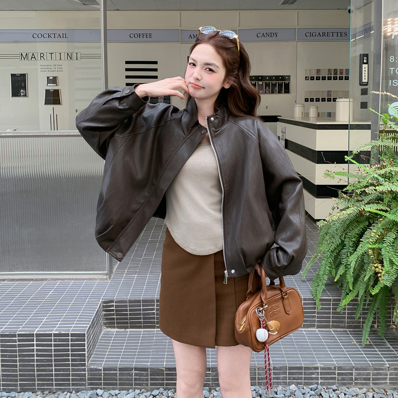 长袖百搭新款上市合成革韩版女装女士皮短外套女秋季休闲风秋冬款