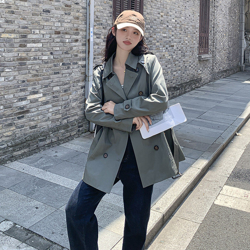 主推大衣优质通勤翻领精品修身型设计感秋装新款中收腰双排扣风衣