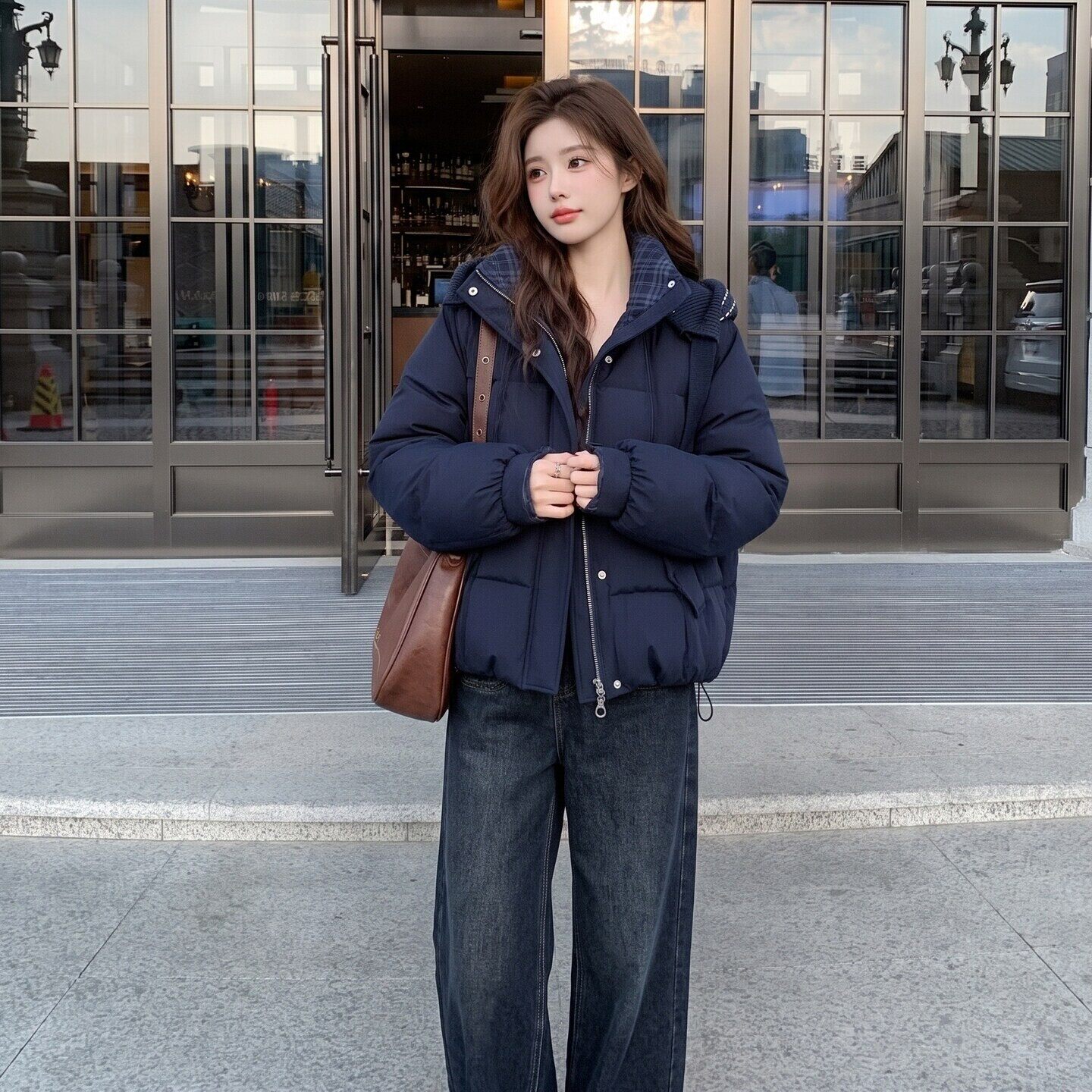韩显瘦新款上市系灰刺绣羽绒服女中短款白鸭绒宽松冬季中长款外套