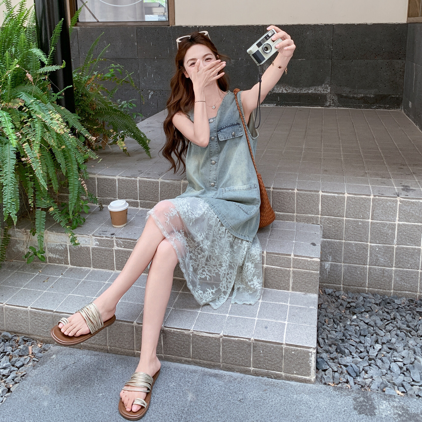 夏季新款韩系松弛感无袖拼蕾丝
