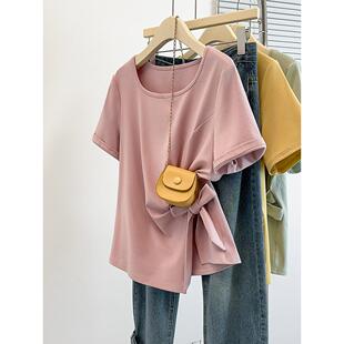 圆领不规则绑带别致短袖 2026夏装 女法式 胖mm大码 T恤 新款