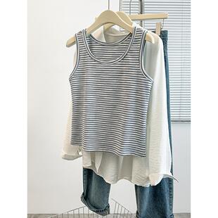 新款 套装 胖mm大码 条纹背心轻薄防晒衬衫 女时尚 2026春装