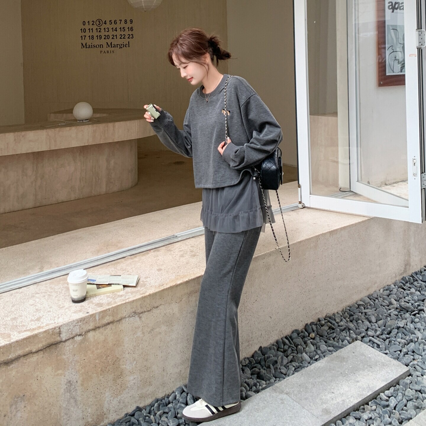 短袖减龄优质2026年春季上衣精品两件套主推网纱拼接休闲卫衣套装