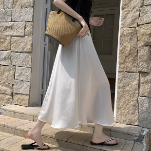 白色半身裙女中长裙夏季 防透内衬裙垂感A字裙高腰显瘦过膝伞裙潮
