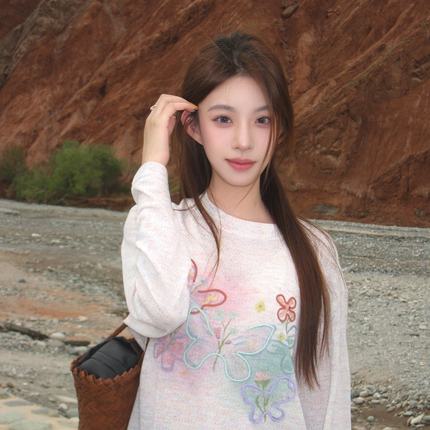 漫透防晒慵懒松弛感防晒罩衫女夏季蝴蝶结长袖t恤休闲上衣ins