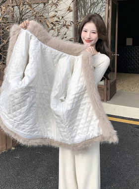 复古新款上市2026年冬季翻领优质毛领加棉黑色羊羔绒棉服外套