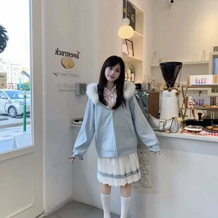 lulucake连帽开衫 卫衣jk宽松日系学院风百搭可拆卸毛领多色外套女