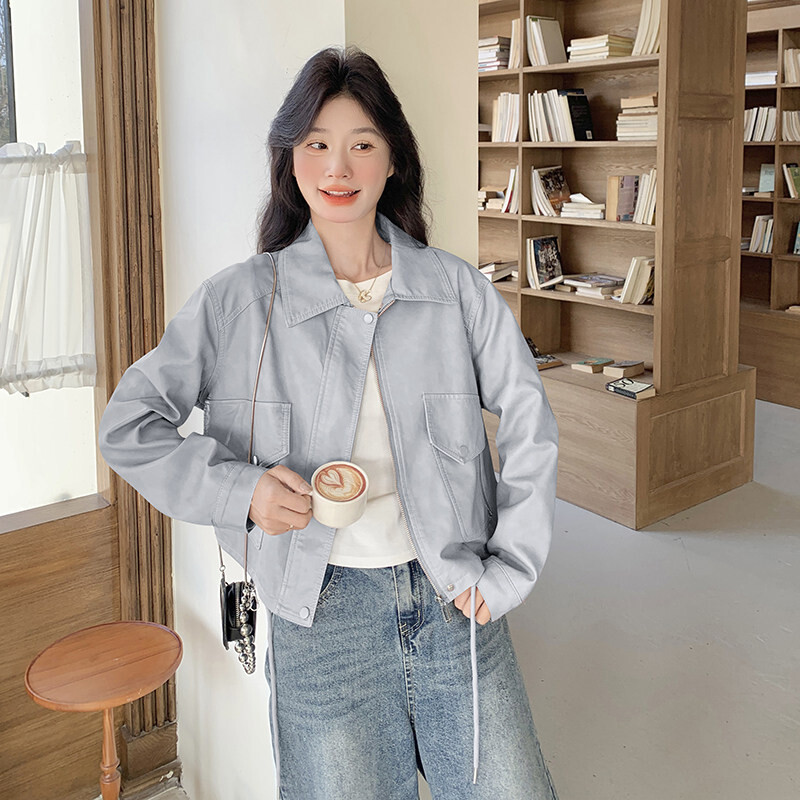 春秋拉链显瘦新款上市修身型立领优质PU皮美洋精品聚酯纤维皮衣