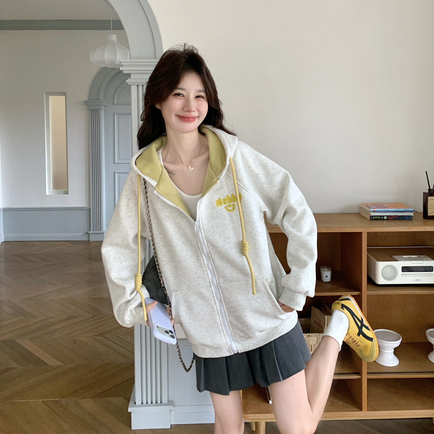 现货2026春秋季连帽外套女针织撞色可爱风学生休闲百搭外套