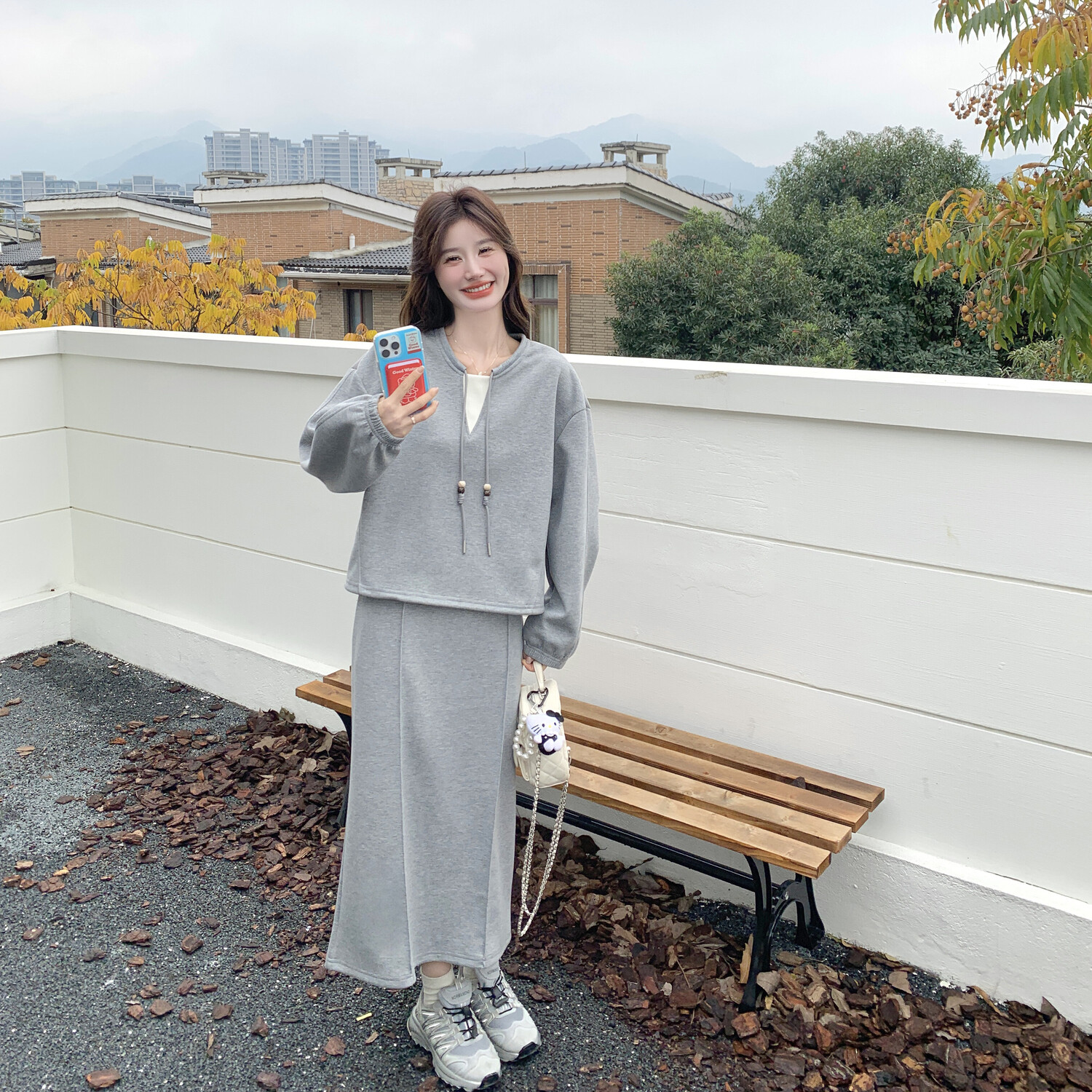 针织新款上市通勤优质宽松型精品拼贴疯狂促销高腰上衣半身长裙