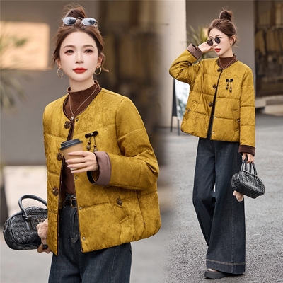 新中式风红色短款羊毛棉衣女2025冬季新款毛绒拼接显瘦保暖外套