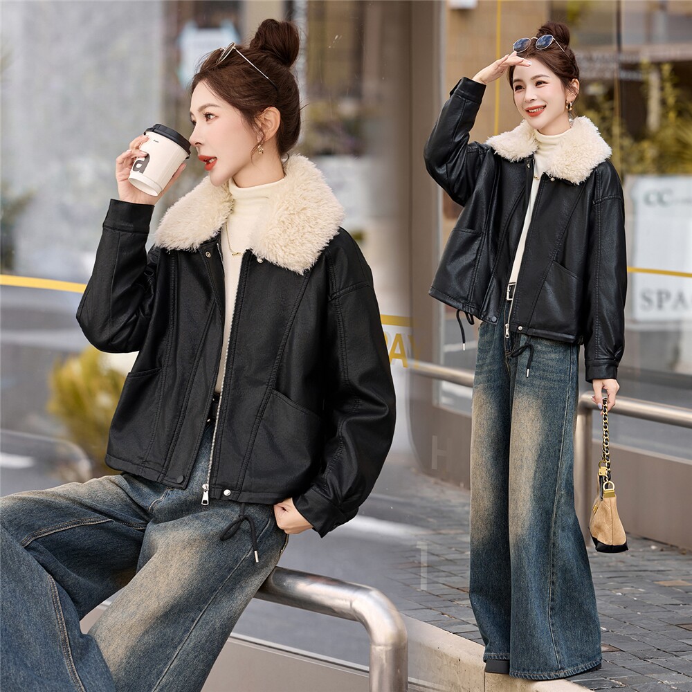 加绒皮衣外套女短款春秋冬季2025新款高级感时髦通勤休闲夹克上