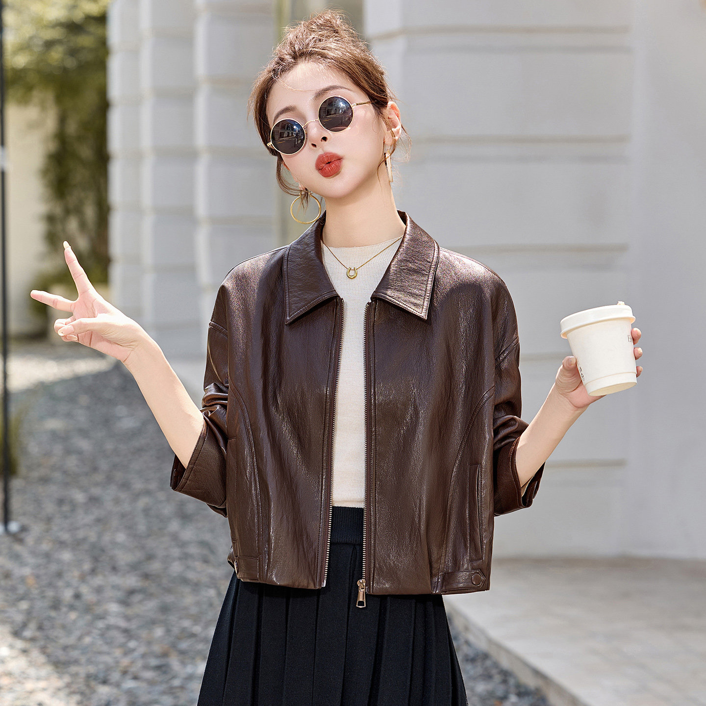 新款显瘦优质2026年秋季高质感皮衣女短款小个子立领减龄皮外套
