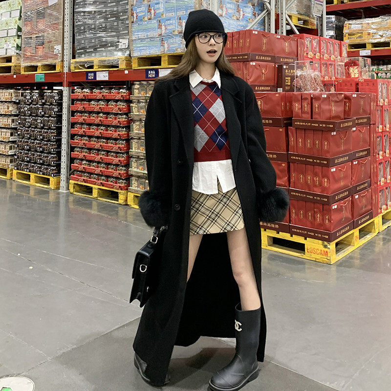 秋冬中长款优质学院风显瘦精品常规新款设计感毛毛袖加厚独特大衣