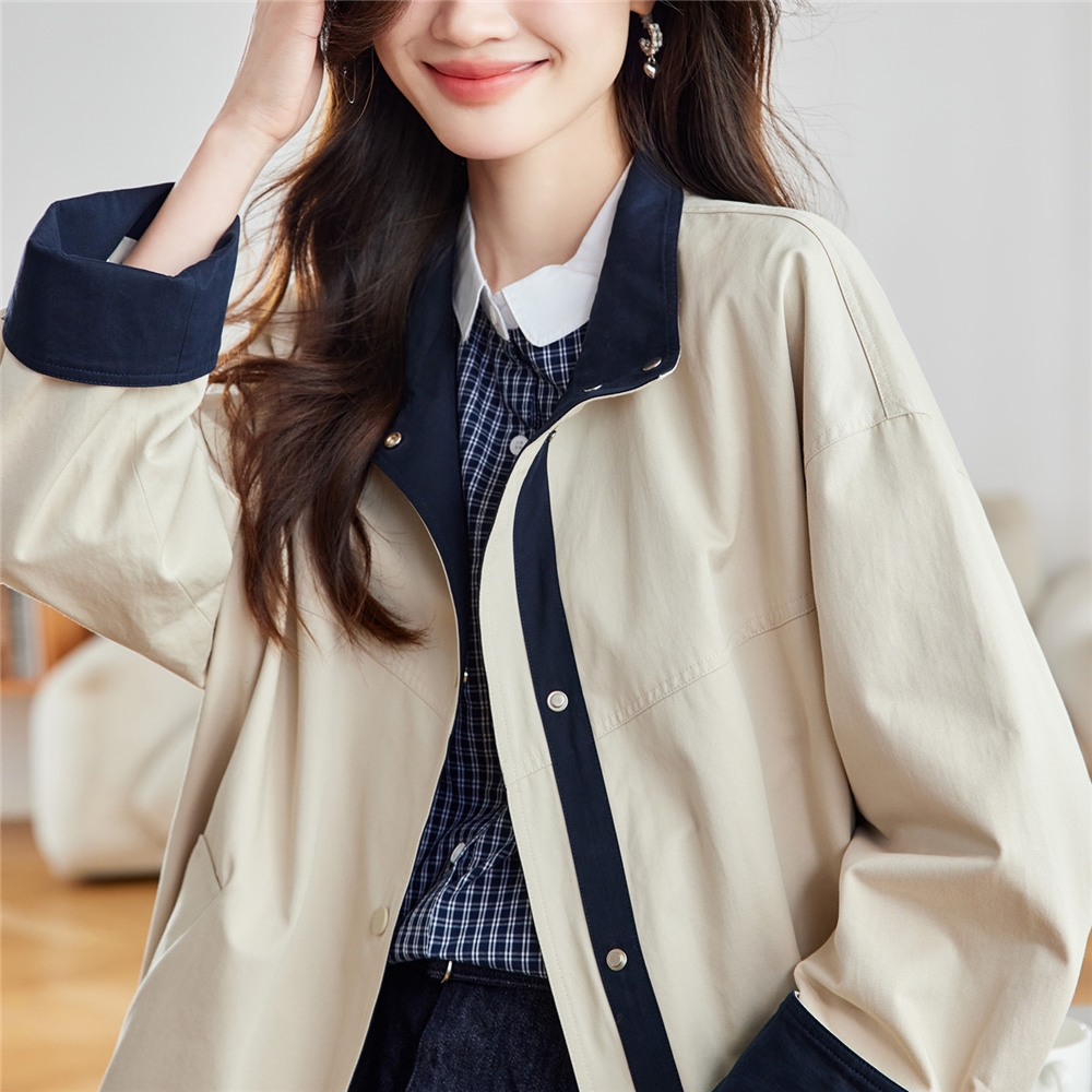 韩版宽松拼色牛仔短外套上衣