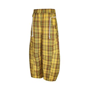 百搭 女春流行日系气质时尚 潮流M4新款 简约粗绳格纹拼接休闲弯刀裤