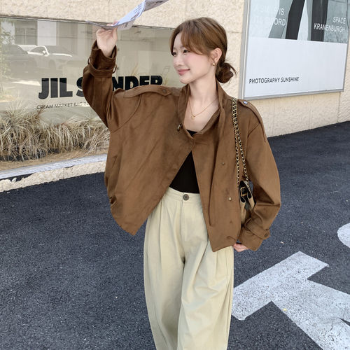 立领复古新款鹿皮绒外套女秋季高品质时尚宽松美洋休闲夹克上衣
