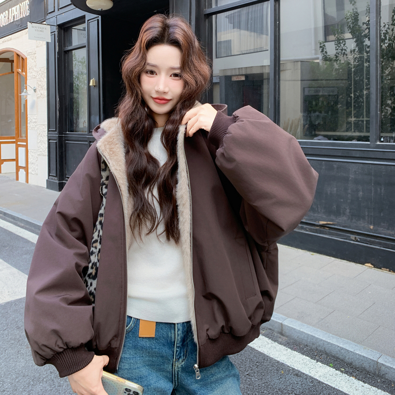 毛毛内里外套派克服连帽冬季保暖棉服宽松大码时尚简约休闲加厚