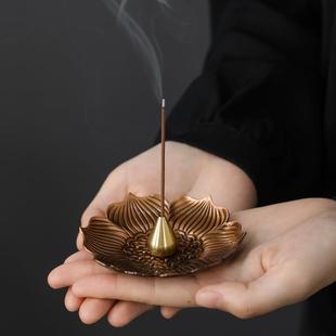 合金莲花线香插香炉熏香檀香炉家用室内迷你香座香托仿铜茶道配件