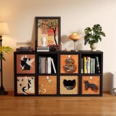 黑实木卡莱克格子柜自由组合书架落地置物架客厅靠墙矮书柜八格柜