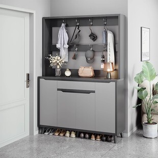 鞋柜家用门口入户玄关大容量储物收纳衣帽挂衣架一体靠墙隔断鞋架