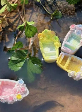 定制莫奈花船船仿真食玩微缩树脂配件奶油胶材料摆件装饰手工场景