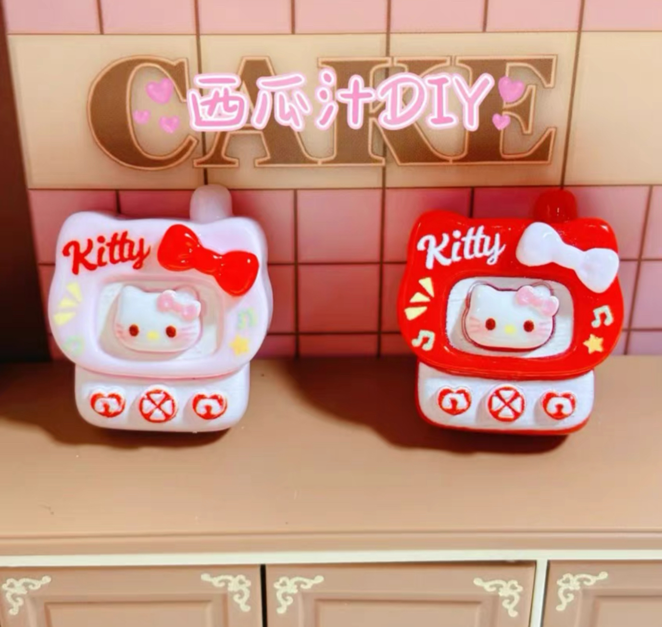 Kt蝴蝶结小灵通仿真食玩微缩树脂配件奶油胶材料摆件装饰手工场景