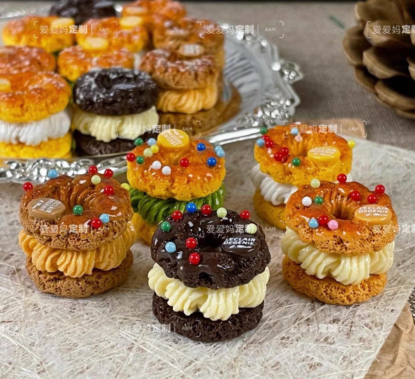 定制立体泡芙甜甜圈仿真食玩微缩树脂配件材料摆件奶油胶