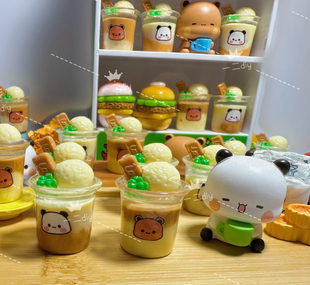 熊猫布布咖啡杯仿真食玩微缩树脂配件奶油胶材料摆件装饰手工场景