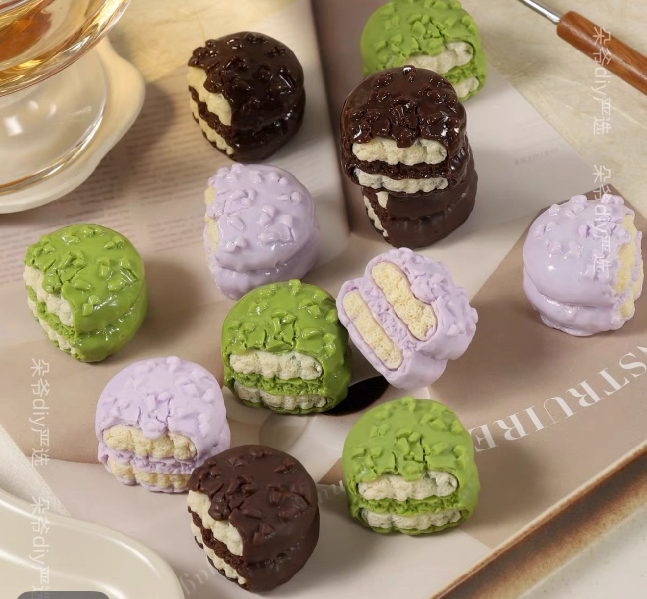 定制脆皮巧克力派仿真食玩微缩树脂配件奶油胶材料摆件手工