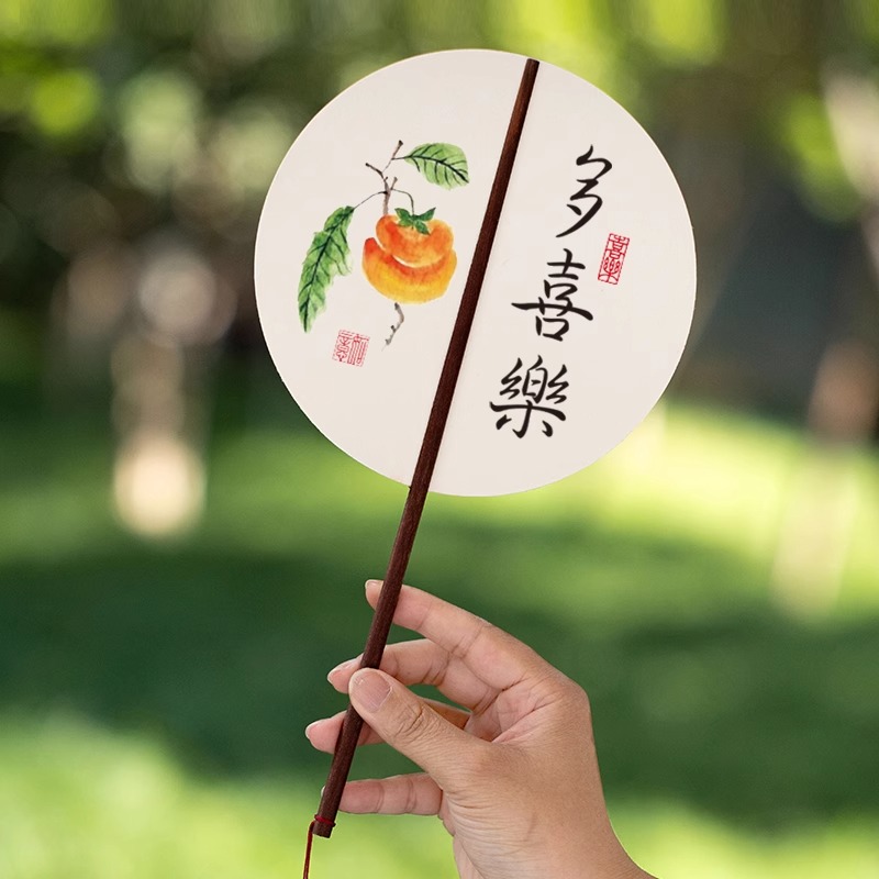 新中式宣纸团扇古风筷子扇中国风空白宣纸手绘国画书法宫廷扇子半生熟扇面手工扇子古风筷子扇diy材料包漆扇