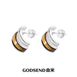 Godsend由米丨中性小众耳钉男女轻奢虎眼石耳饰高级耳圈情侣礼物
