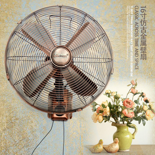 16寸仿古壁扇金属挂墙风扇复古纯铜电机摇头机械风扇挂壁式商用扇 - 封面