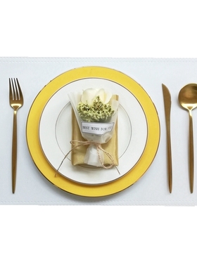 样板房间黄色餐具套装组合欧美式西餐盘酒店会所卖场展厅摆台摆件