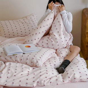 A类粉色樱桃提花1.8米纯棉床品被套50支水洗全棉干爽床单四件套