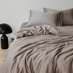 夏天灰咖色裸睡柔软60支双面兰精天丝2米被套1.8米床品床单四件套