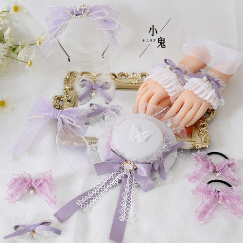 原创夏蔷薇白紫色Lolita发饰软妹KC甜美蝴蝶结洛丽塔蕾丝头饰发箍 - 封面