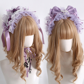原创Lolita发饰紫色昭和十字恋人doll手作小礼帽发箍手袖 发带小物