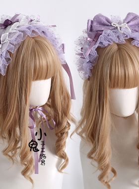 原创Lolita发饰紫色昭和十字恋人doll手作小礼帽发箍手袖发带小物