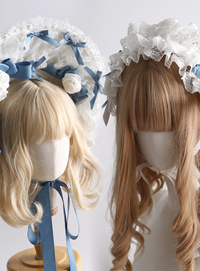 原创波奈特初恋缎带小物发带古早doll感发箍kc小礼帽蓝白色LOLITA