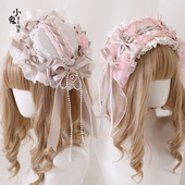 原创Lolita四时花粉咖洛丽塔蝴蝶结优雅doll感发带礼帽手袖 kc发夹