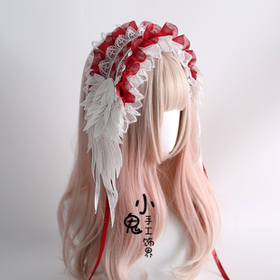 原创圣诞色翅膀发带kc花苞花丸胸针华丽羽毛礼帽扁帽子雀之羽小物