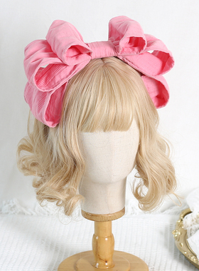 Lolita芙拉小姐棉甜美玫粉色大款蝴蝶结KC日系doll洛丽塔发箍发饰