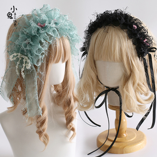 lolita失梦乐园手作小物边夹花丸项链发带青色粉洛丽塔蝴蝶结发饰