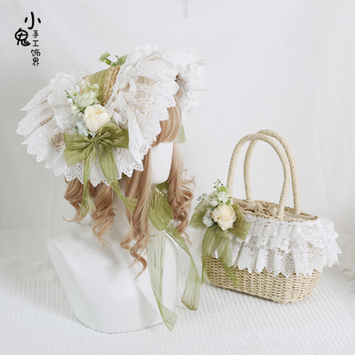 田园草帽bnt蕾丝cla系森林系帽子