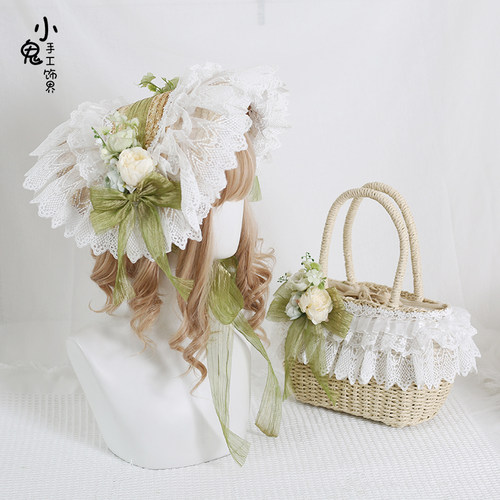 田园草帽bnt蕾丝cla系森林系帽子