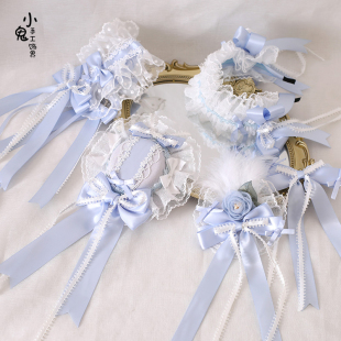 原创蓝色丝缎芭蕾lolita发带边夹顶夹小礼帽发箍kc软妹甜美小物
